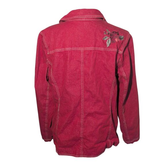 Denim & Company L Red ROSES Denim Jacket - Picture 6 of 6